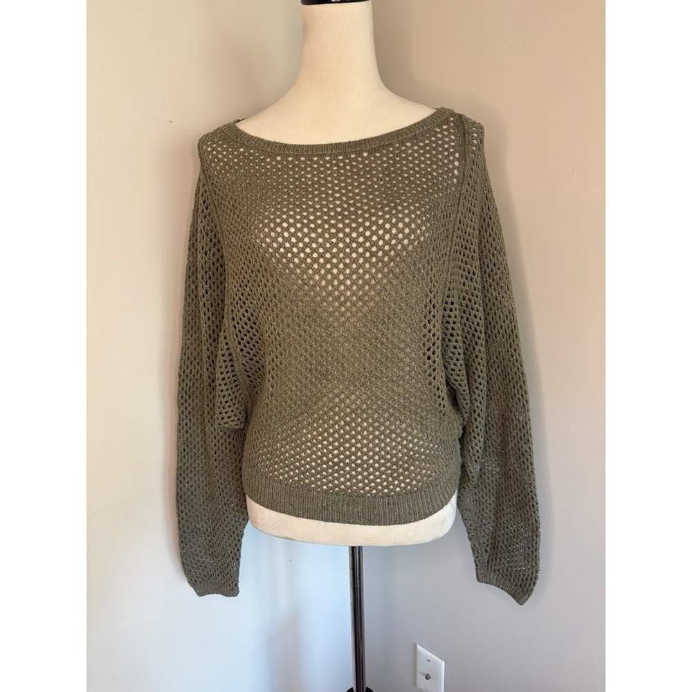 Anthropologie Pilcro Open Stitch Sweater Olive Green Mesh Knit Dolman Sleeve XS